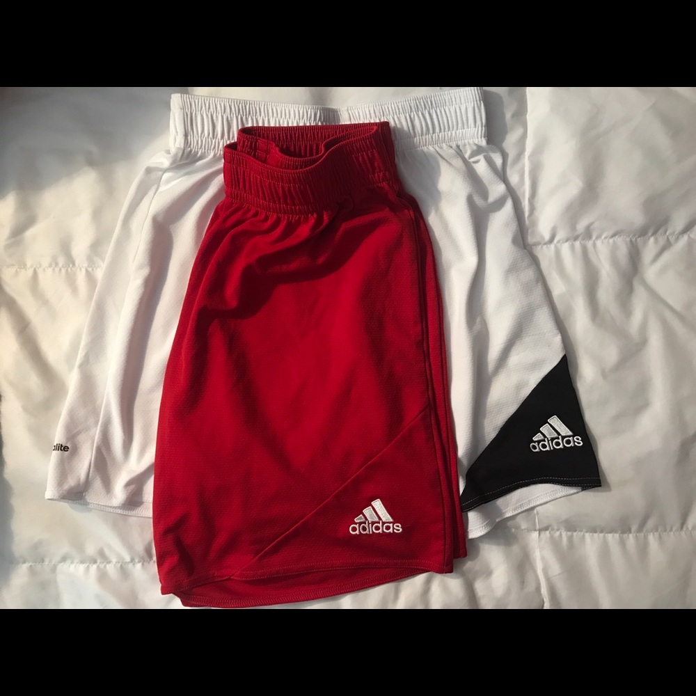 Red and White Adidas Soccer Shorts